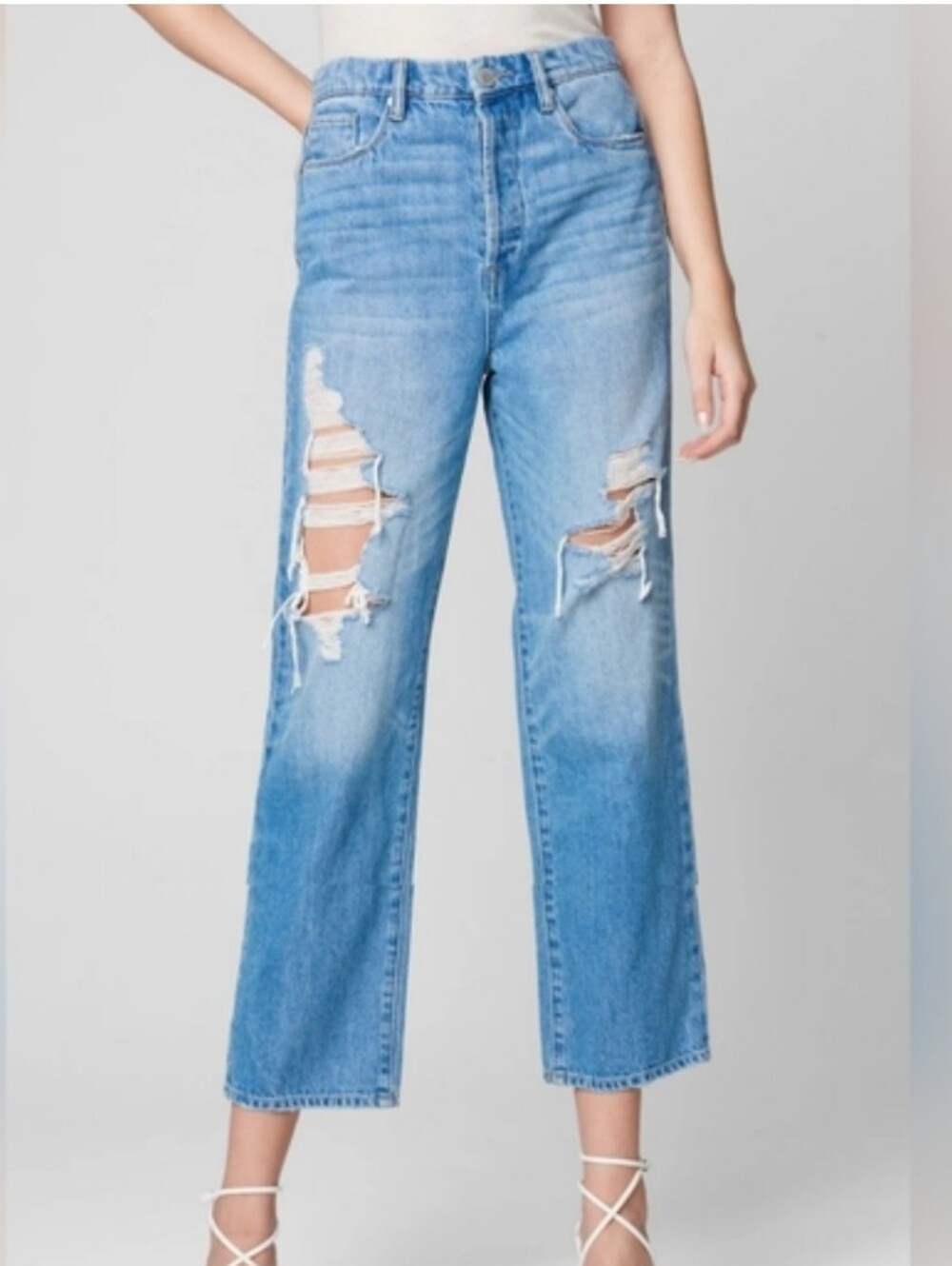 Blank NYC Women's baxter Blue Distressed Straight Jeans